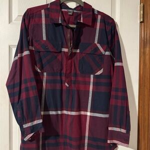 Eddie Bauer Maroon and Dark Blue Checkered Tunic